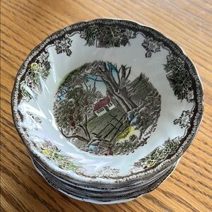 Set of 8 bowls from The Friendly Village ,Johnson Bros Scenic Patterned Bowls